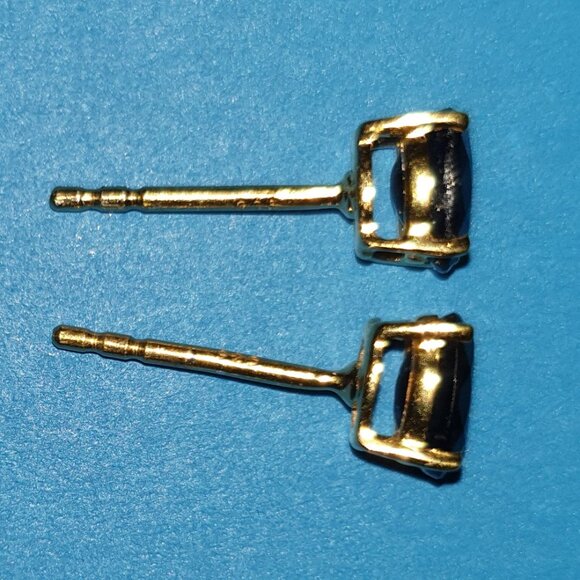 Elegant Natural Blue Sapphire 925 Sterling Silver Gold Vermeil Stud Earrings - Picture 7 of 14